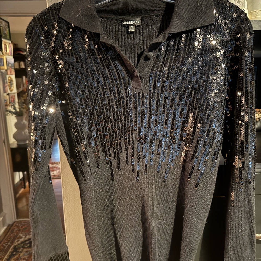 Minnie Rose Black Sequin Sweater